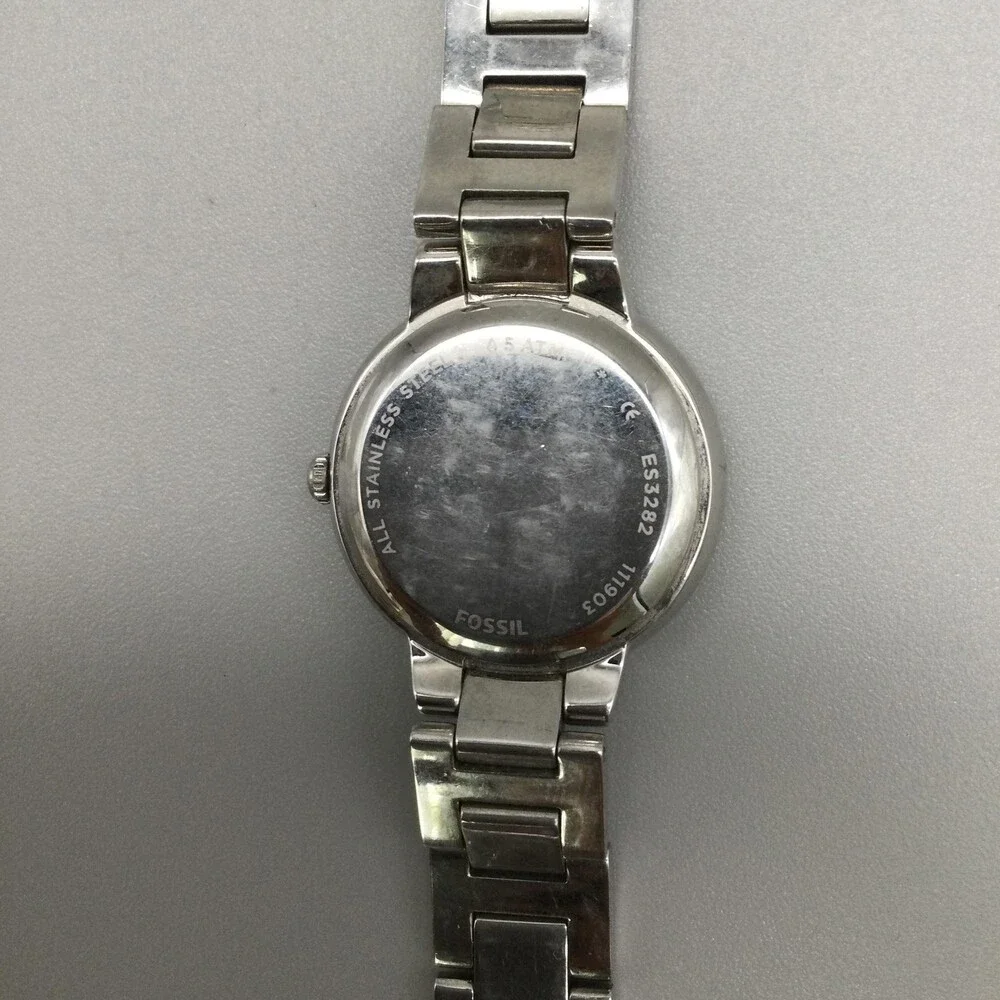 Fossil Virginia ES3282 Womens Watch 30mm Silver Tone Crystals New Battery 7.25